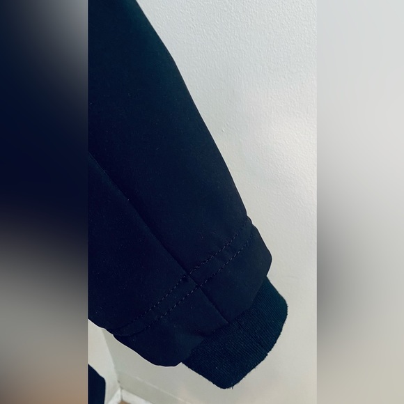 NWOT Bagatelle Sport Asymmetrical Black Hooded Mix Media Trench Coat. Size L. - Picture 6 of 11